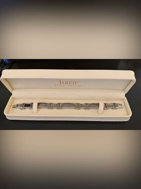 Jared Geometric Sterling Silver Clasp Stainless Steel Cable Bracelet Size 8in